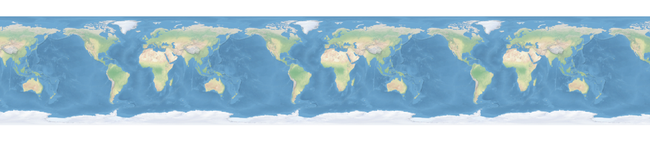 An atlas-style map seamlessly wrapping around the world several times